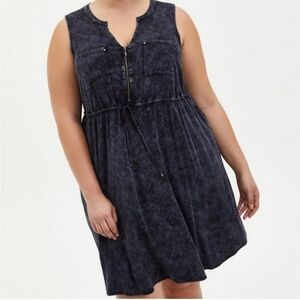 Mini Challis Zip-Front Shirt Dress